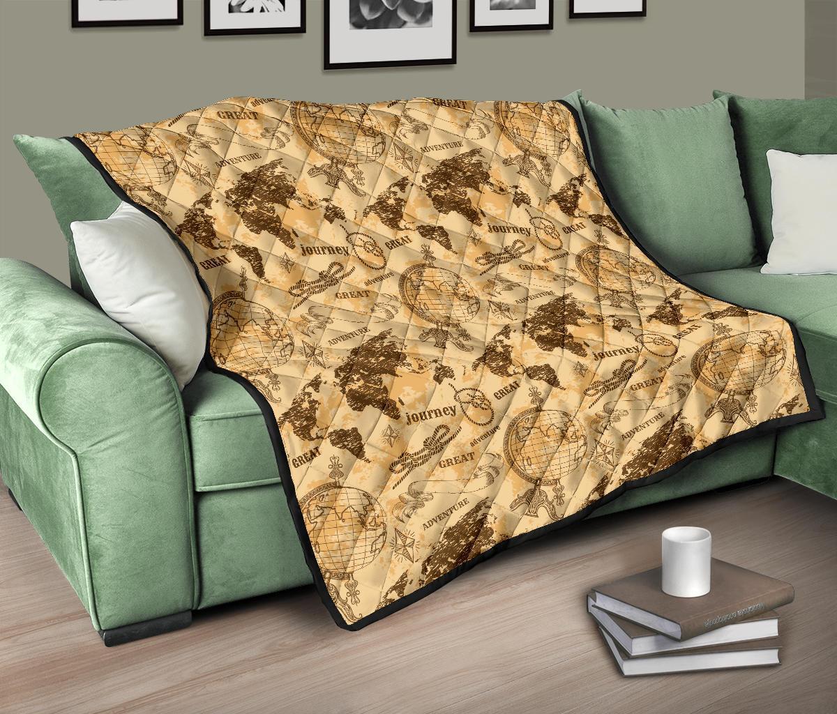 World Map Pattern Print Quilt-grizzshop