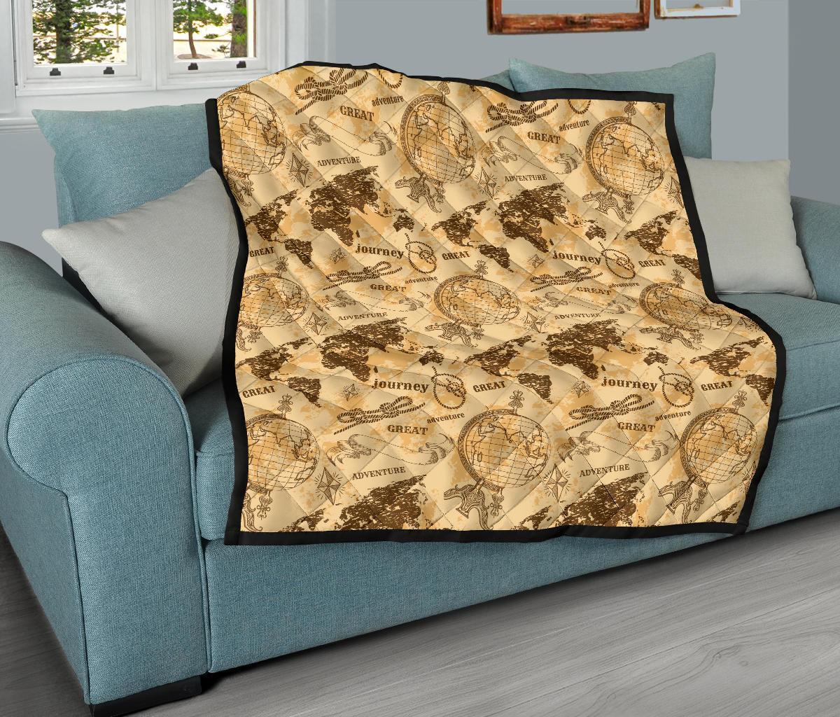 World Map Pattern Print Quilt-grizzshop