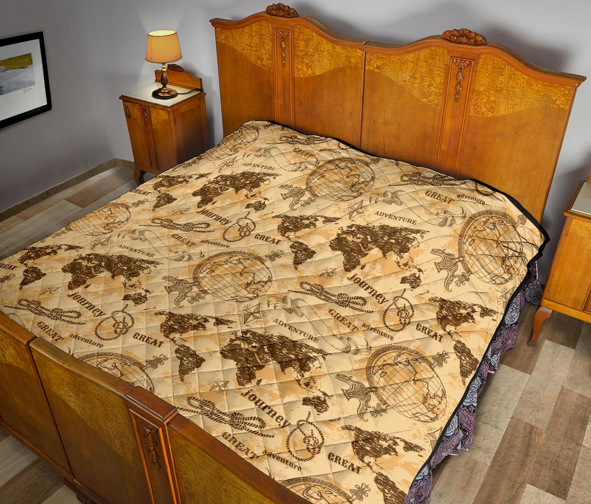 World Map Pattern Print Quilt-grizzshop