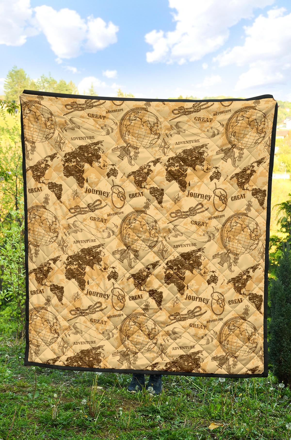 World Map Pattern Print Quilt-grizzshop
