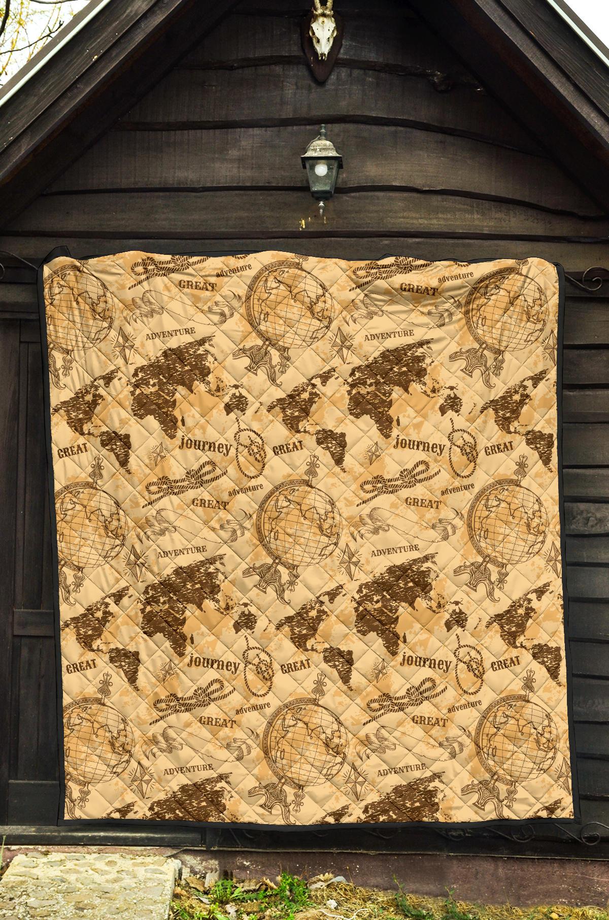 World Map Pattern Print Quilt-grizzshop