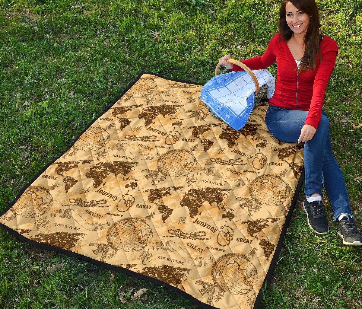 World Map Pattern Print Quilt-grizzshop
