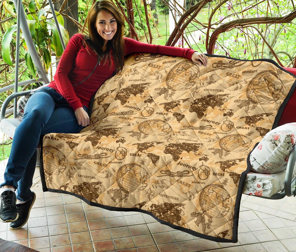 World Map Pattern Print Quilt-grizzshop