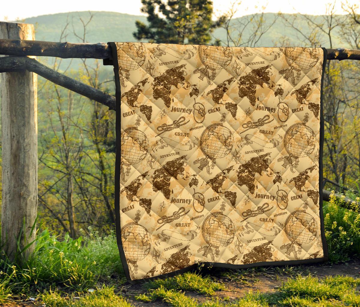 World Map Pattern Print Quilt-grizzshop