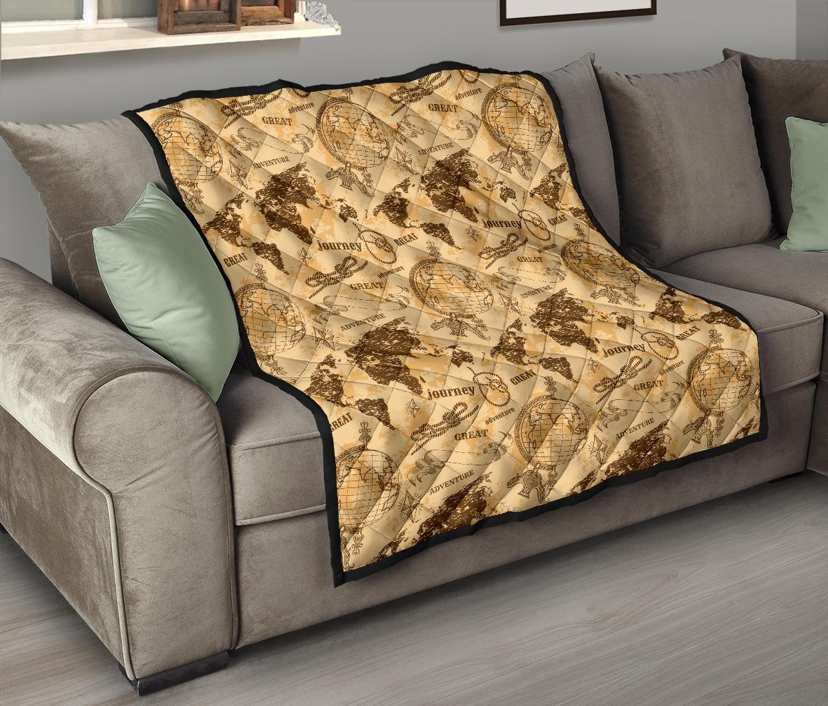 World Map Pattern Print Quilt-grizzshop