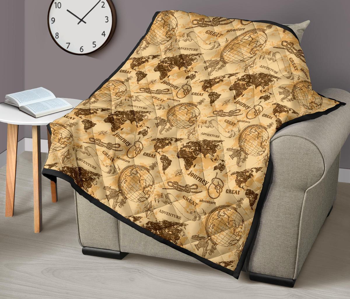 World Map Pattern Print Quilt-grizzshop