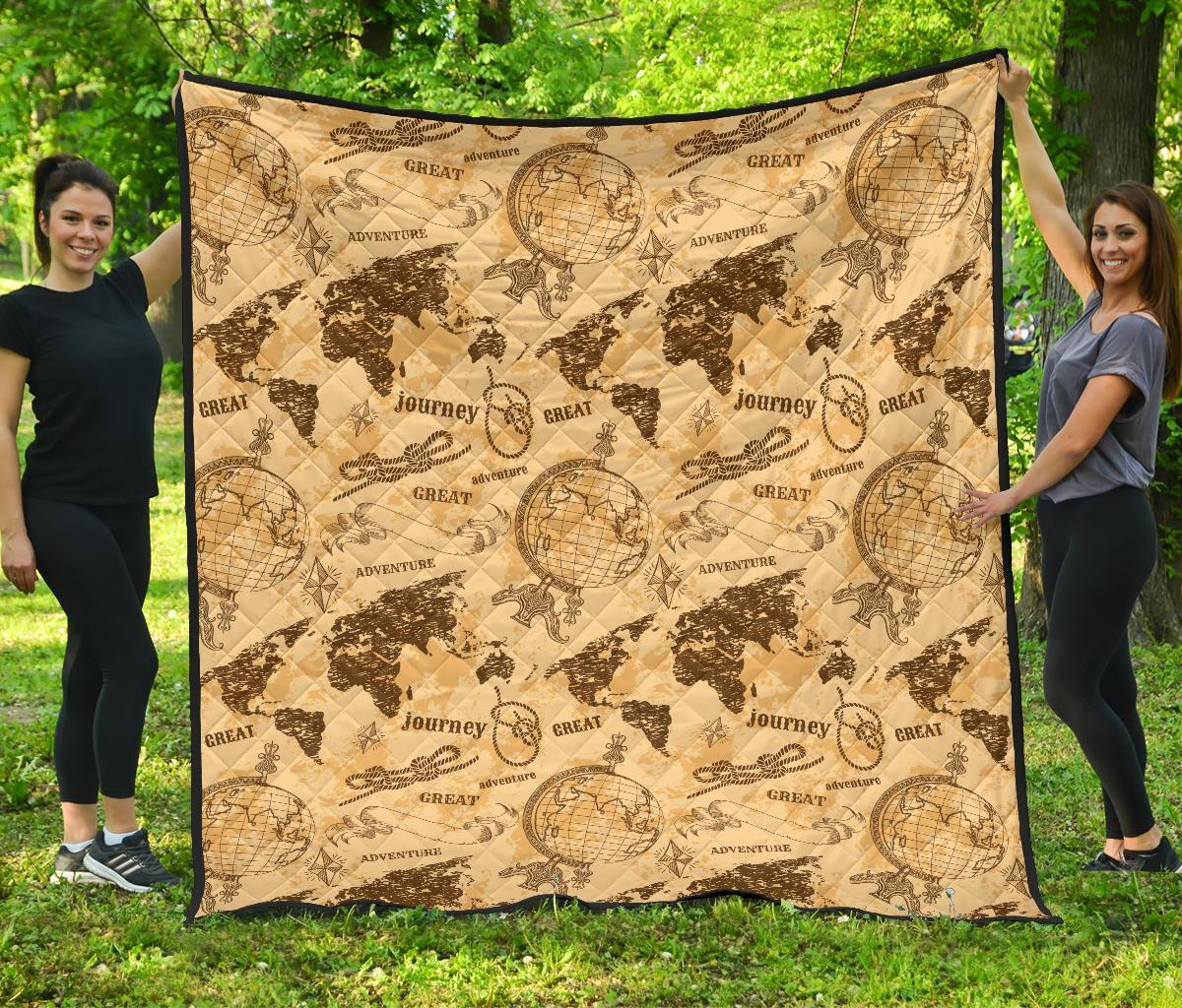 World Map Pattern Print Quilt-grizzshop