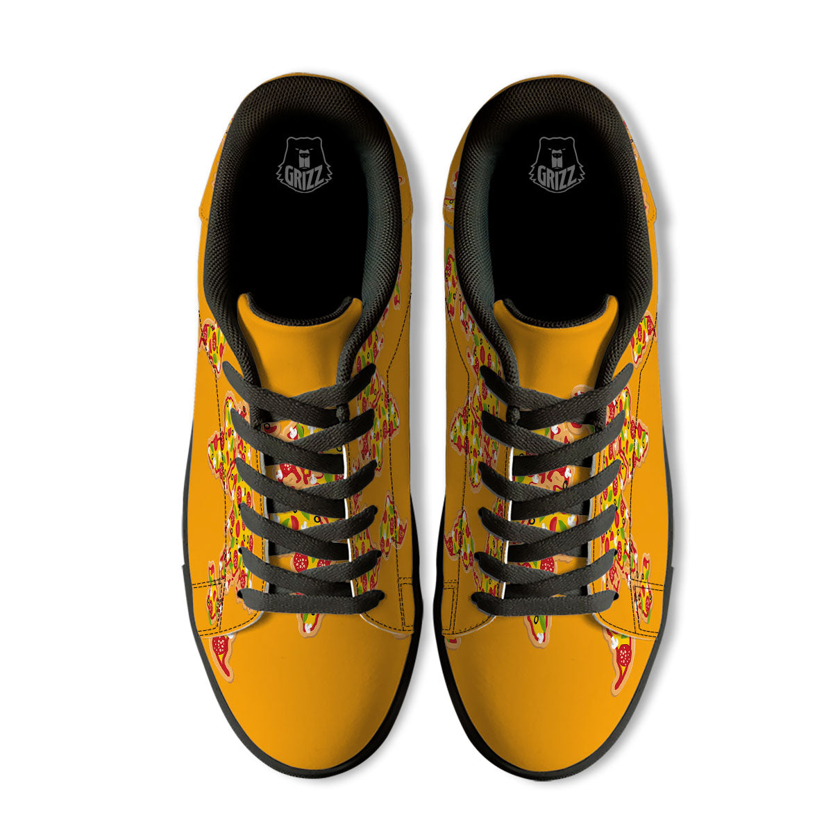 World Map Pizza Print Black Low Top Sneakers-grizzshop
