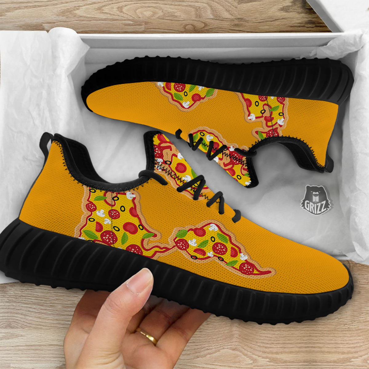 World Map Pizza Print Black Walking Shoes-grizzshop