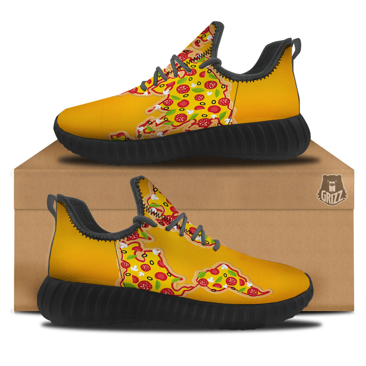 World Map Pizza Print Black Walking Shoes-grizzshop