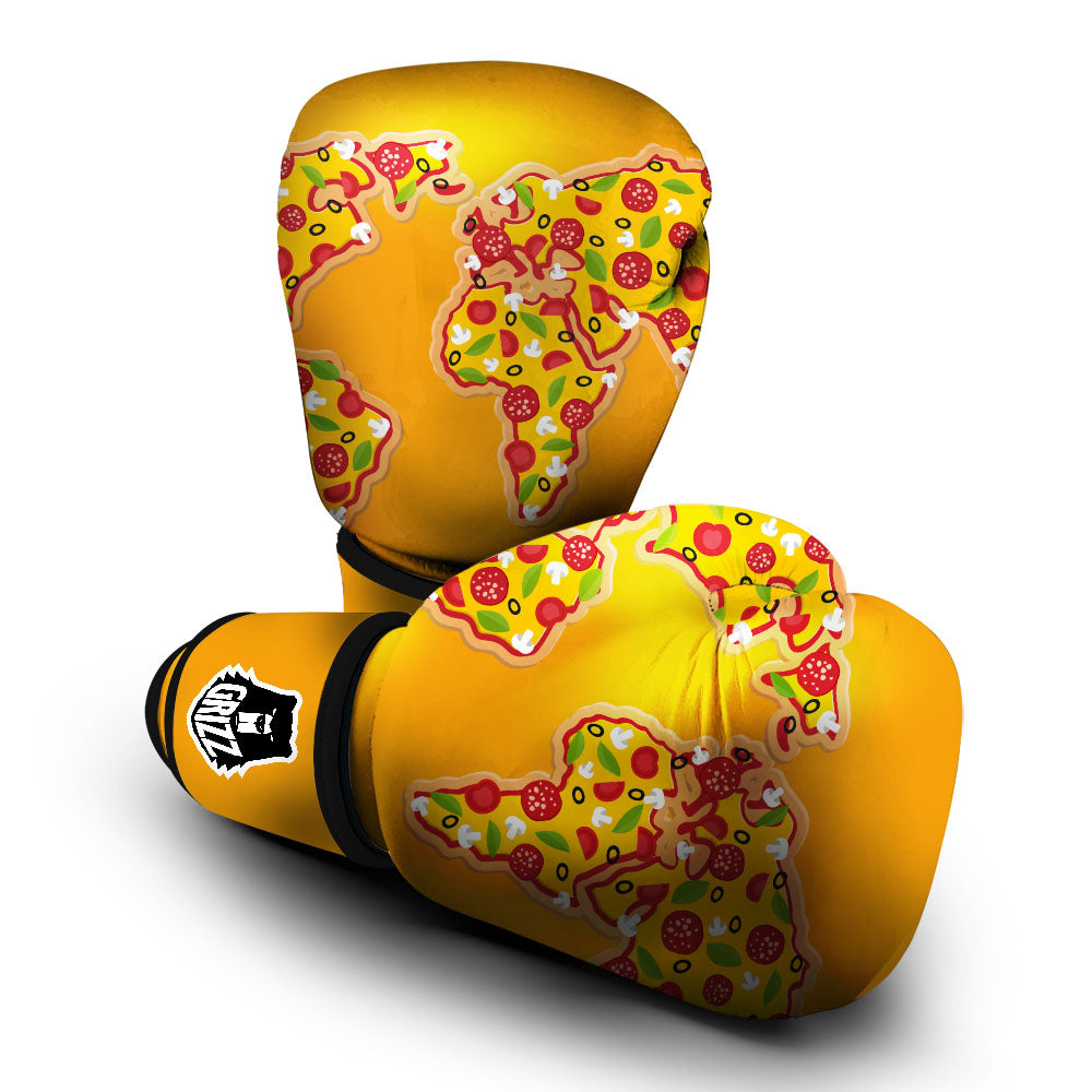 World Map Pizza Print Boxing Gloves-grizzshop