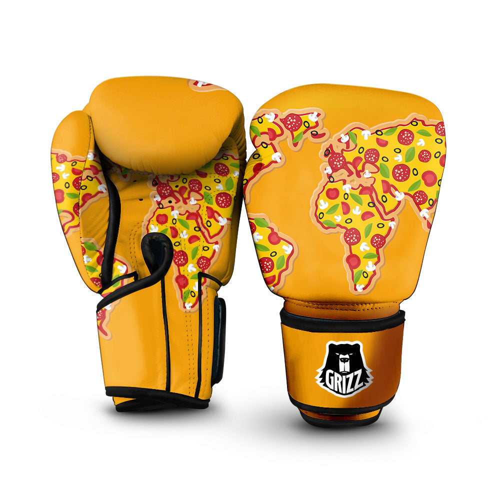 World Map Pizza Print Boxing Gloves-grizzshop