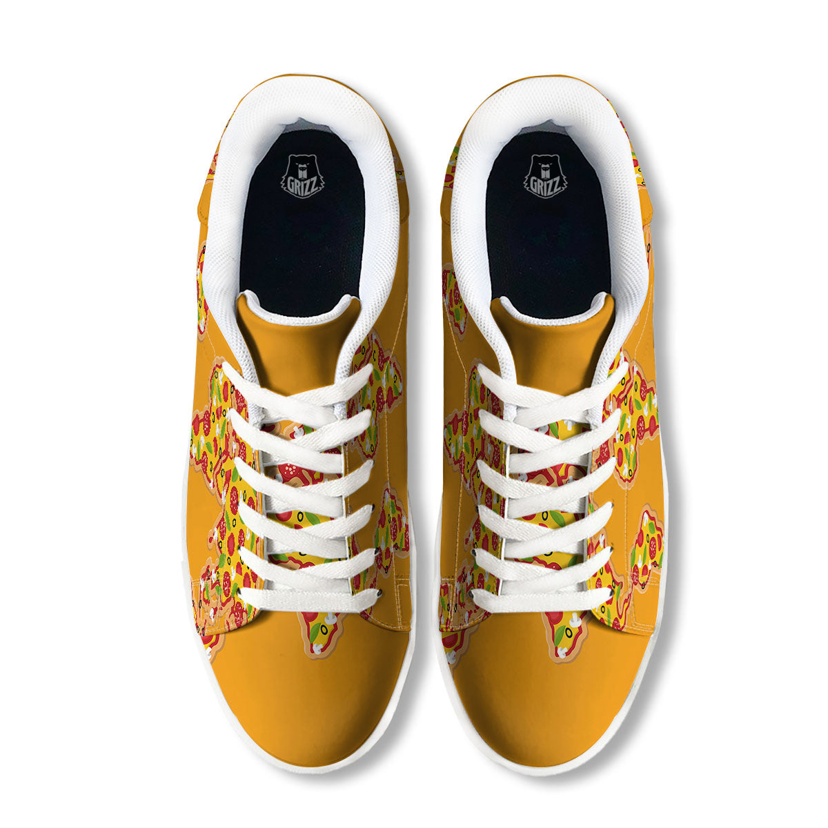 World Map Pizza Print White Low Top Sneakers-grizzshop