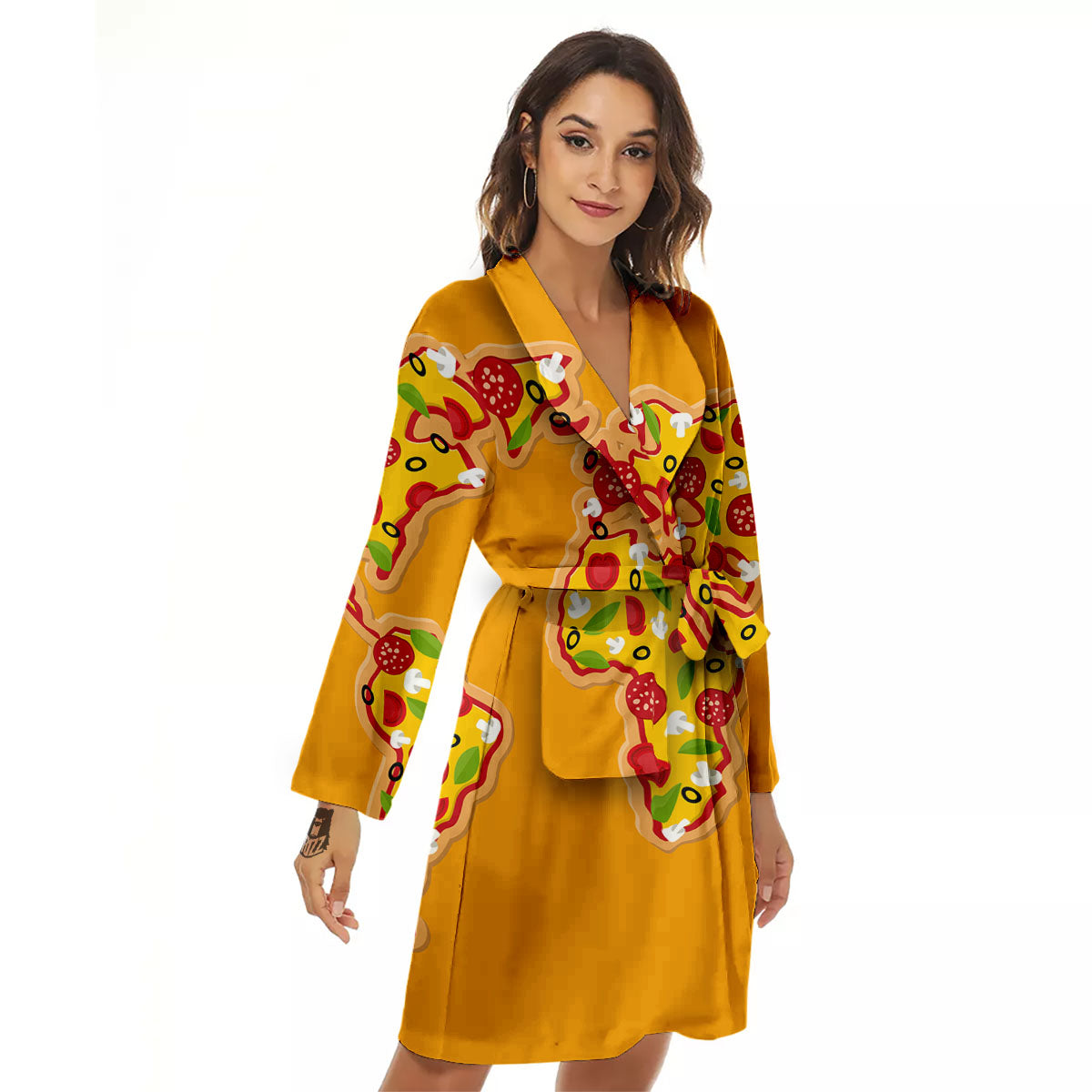 World Map Pizza Print Women's Robe-grizzshop
