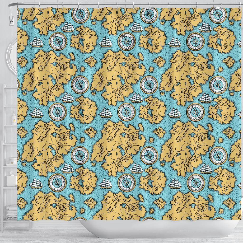World Map Print Pattern Bathroom Shower Curtain-grizzshop