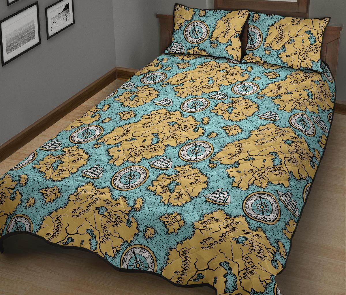 World Map Print Pattern Bed Set Quilt-grizzshop