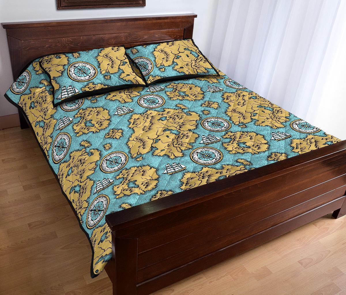 World Map Print Pattern Bed Set Quilt-grizzshop