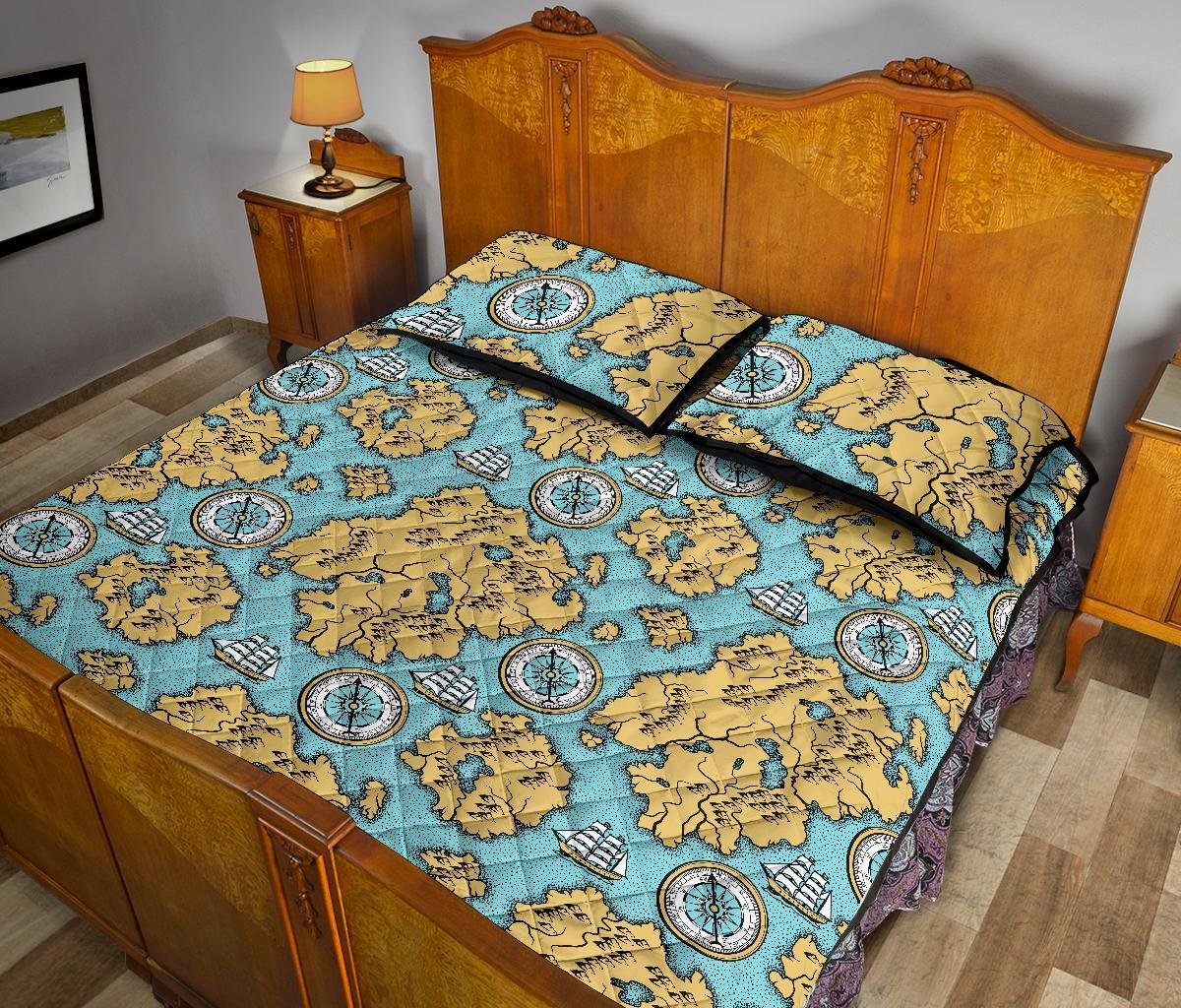 World Map Print Pattern Bed Set Quilt-grizzshop