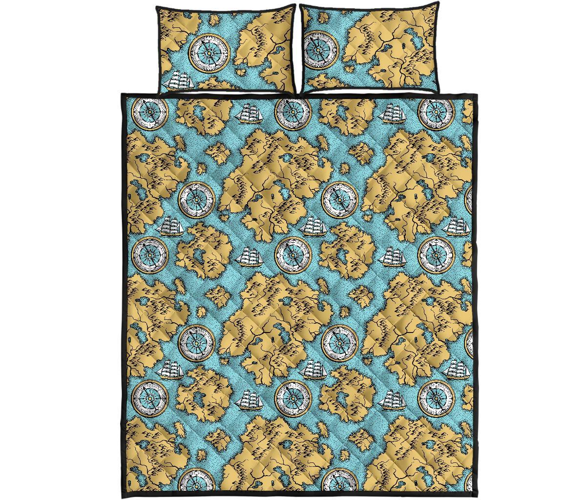 World Map Print Pattern Bed Set Quilt-grizzshop