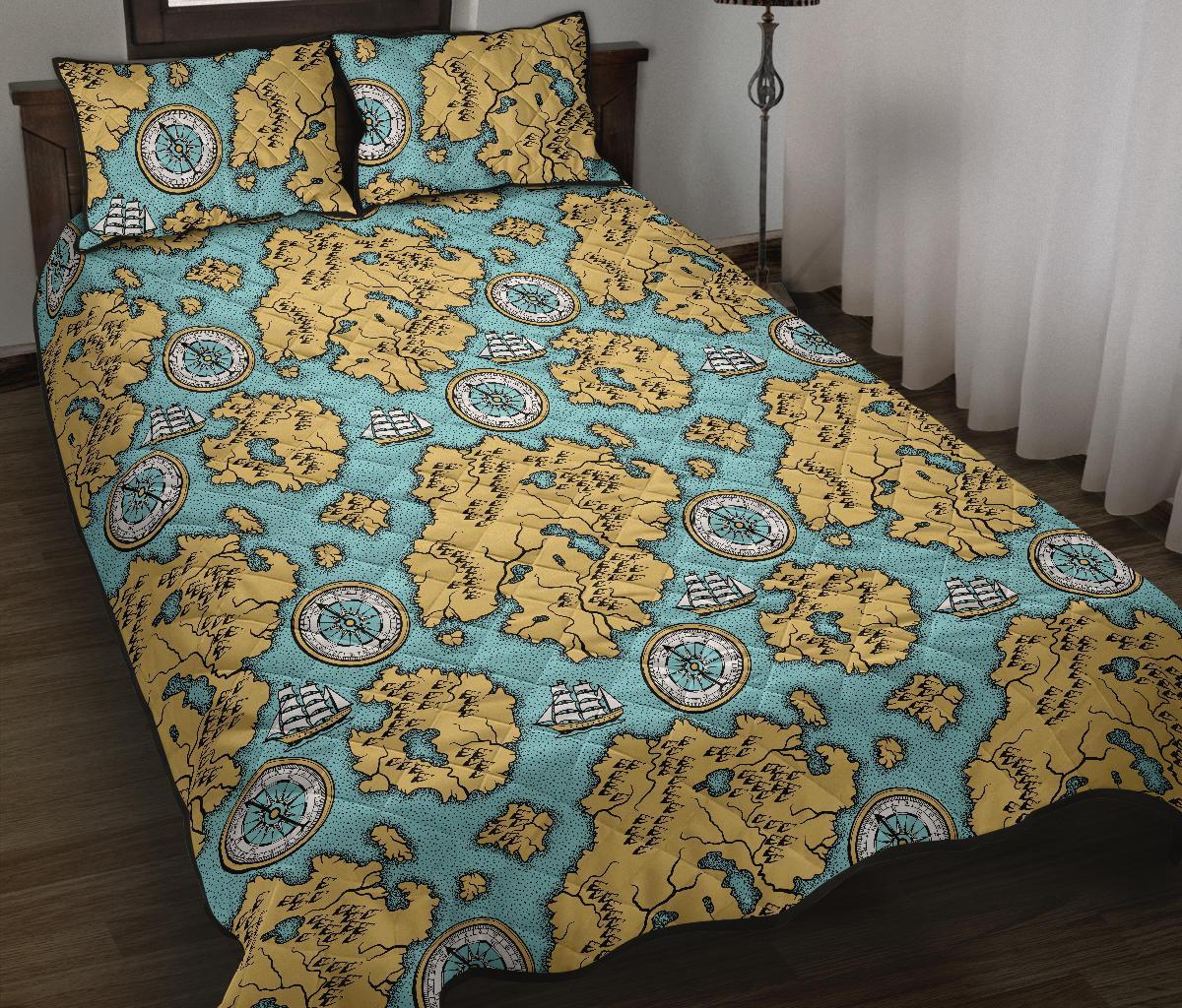 World Map Print Pattern Bed Set Quilt-grizzshop