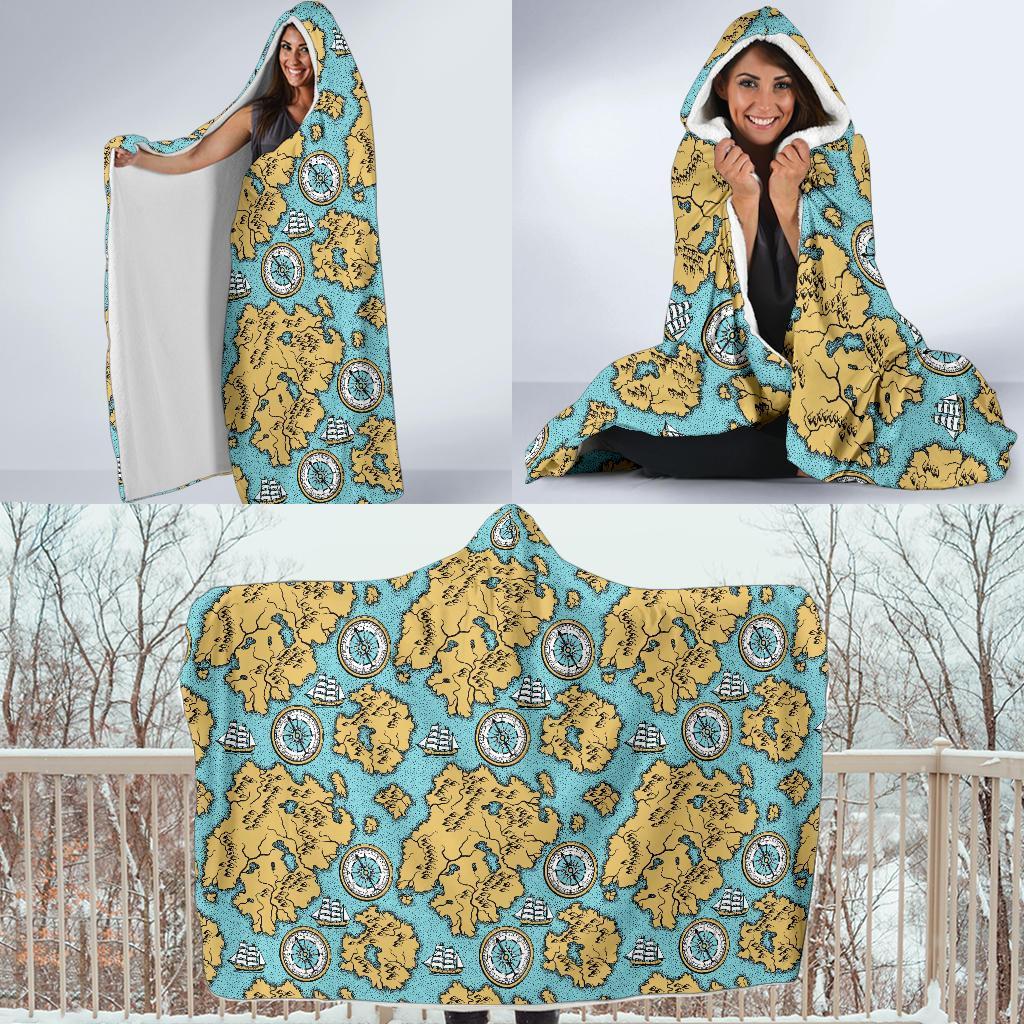 World Map Print Pattern Hooded Blanket-grizzshop