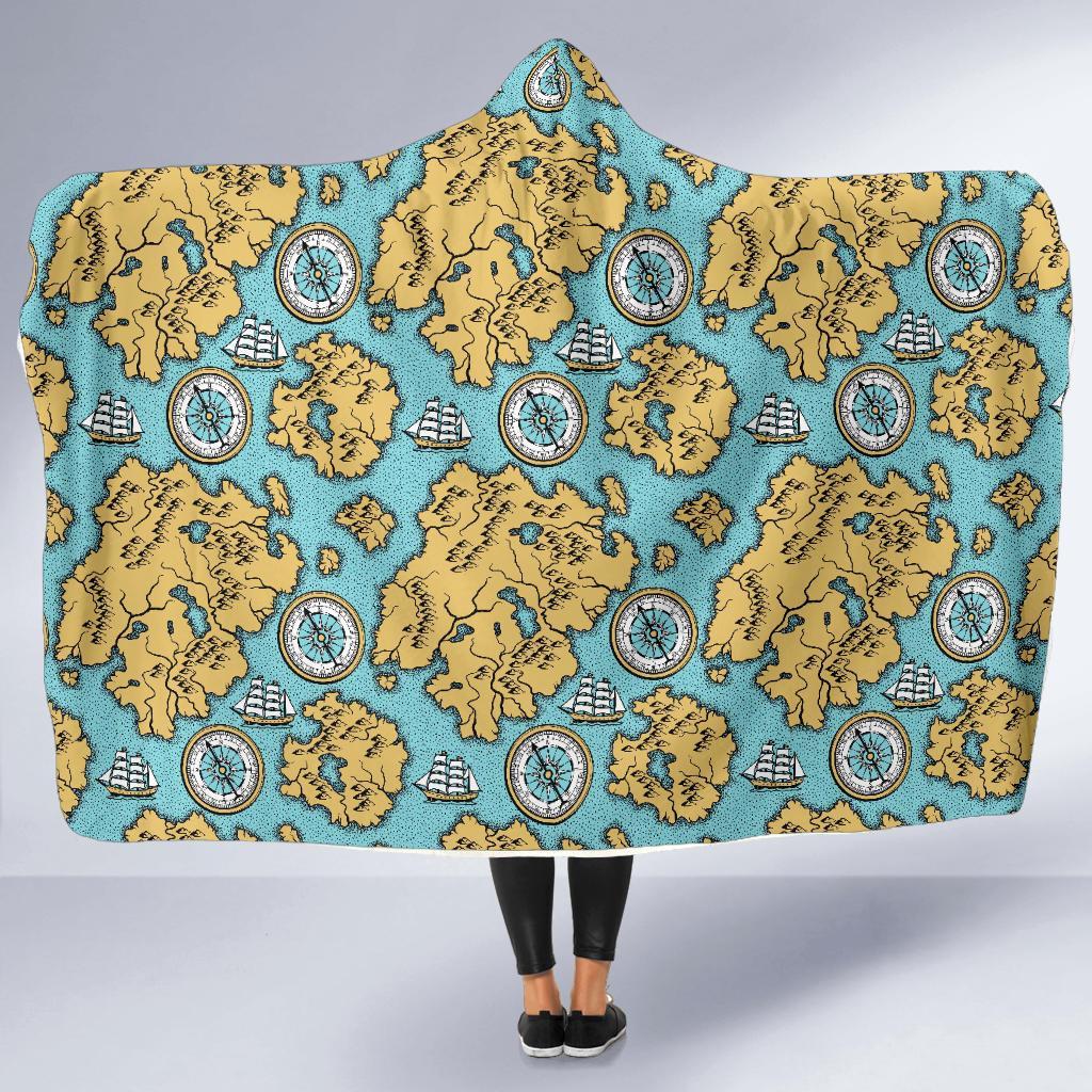 World Map Print Pattern Hooded Blanket-grizzshop