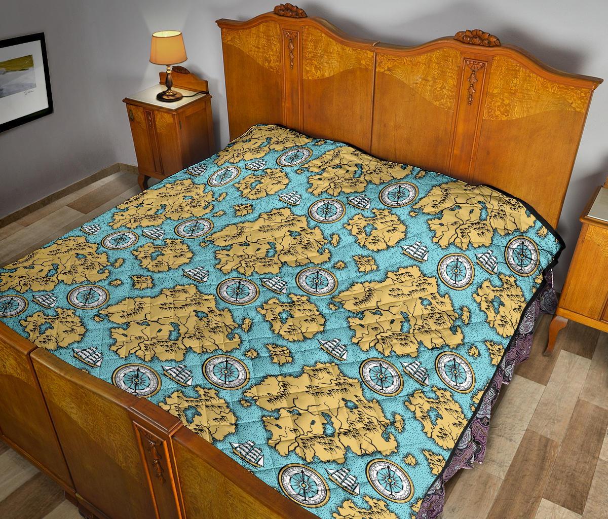 World Map Print Pattern Quilt-grizzshop