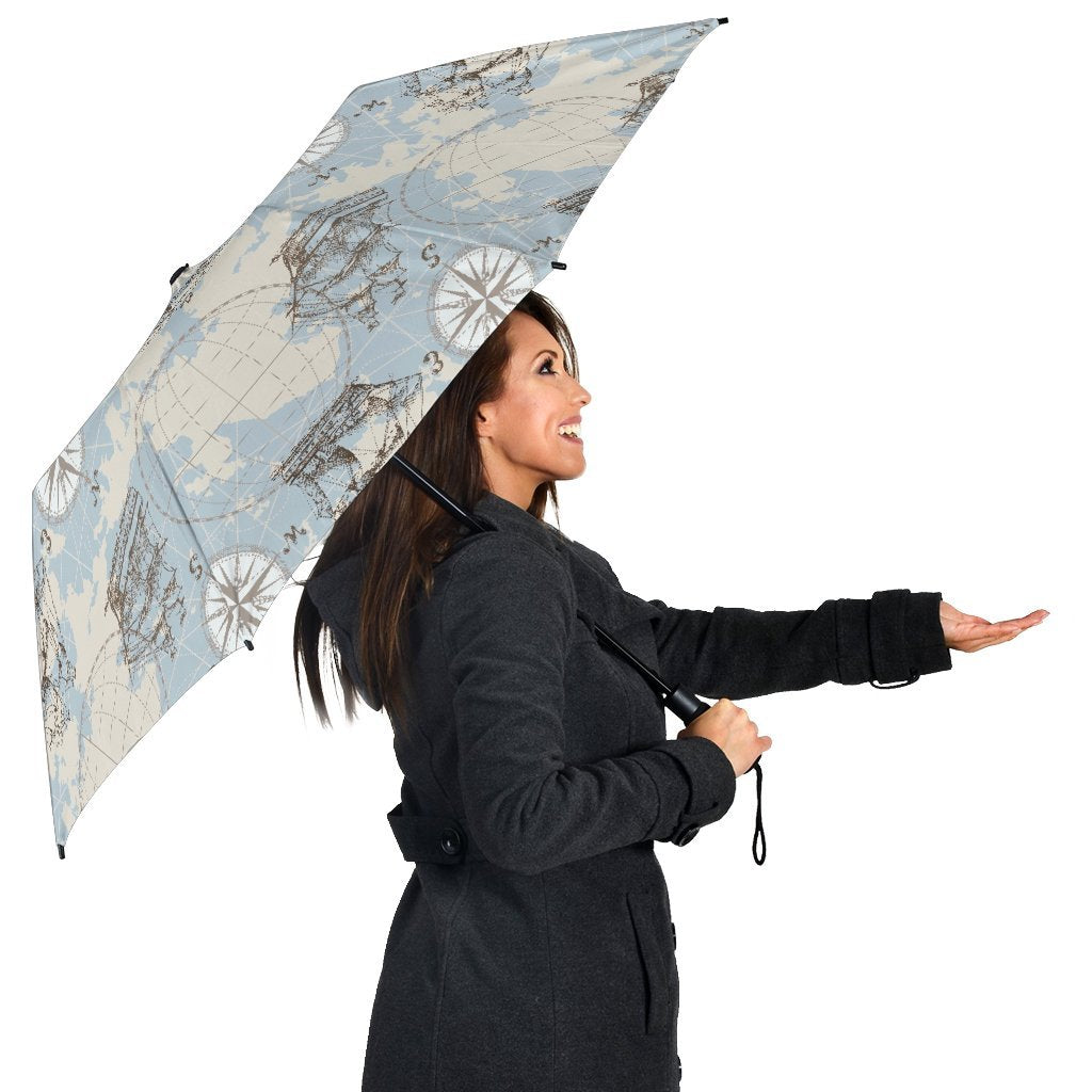 World Print Map Pattern Automatic Foldable Umbrella-grizzshop
