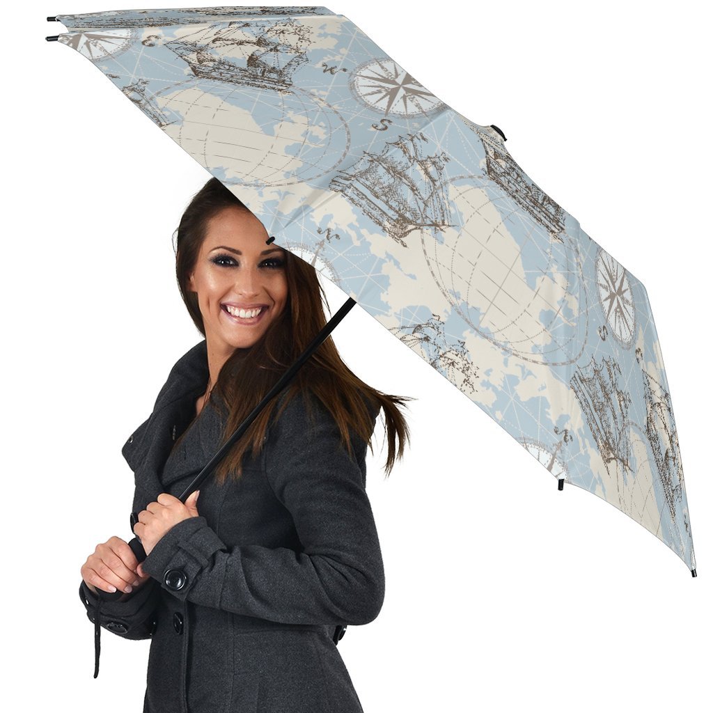World Print Map Pattern Automatic Foldable Umbrella-grizzshop