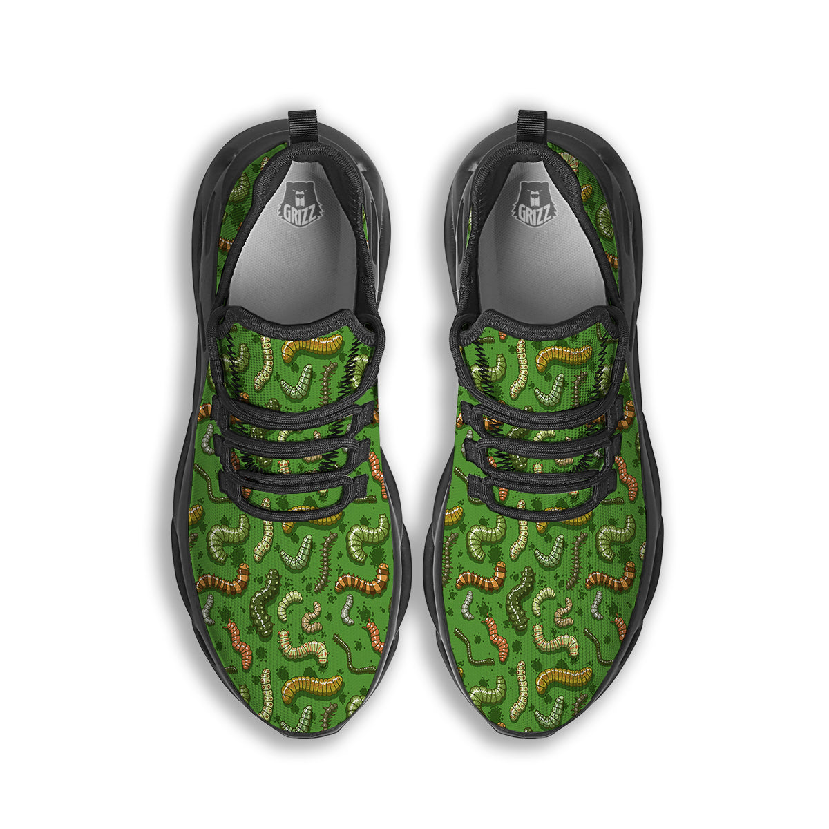 Worm Insect Green Print Pattern Black Running Shoes-grizzshop
