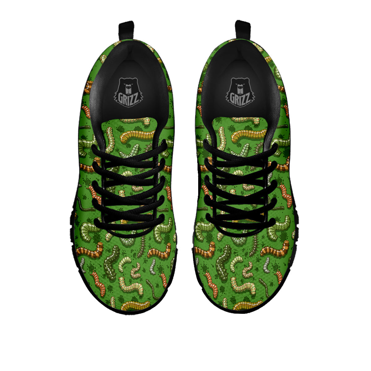 Worm Insect Green Print Pattern Black Sneaker-grizzshop