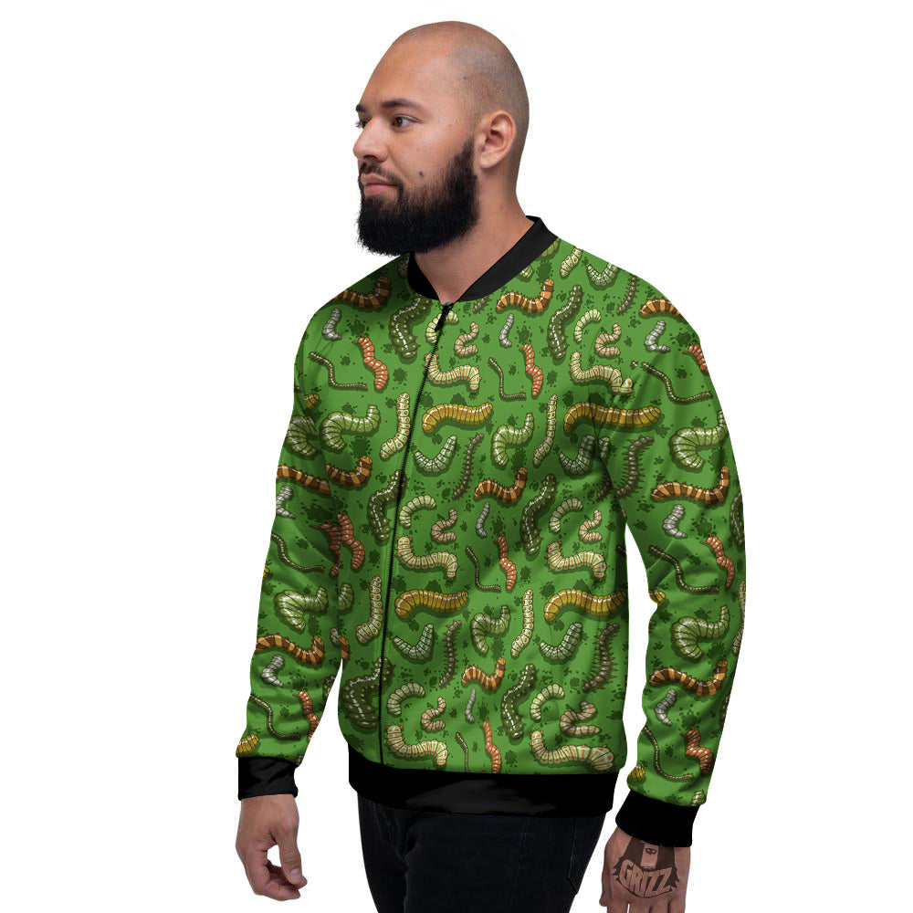 Worm Insect Green Print Pattern Men's Bomber Jacket-grizzshop