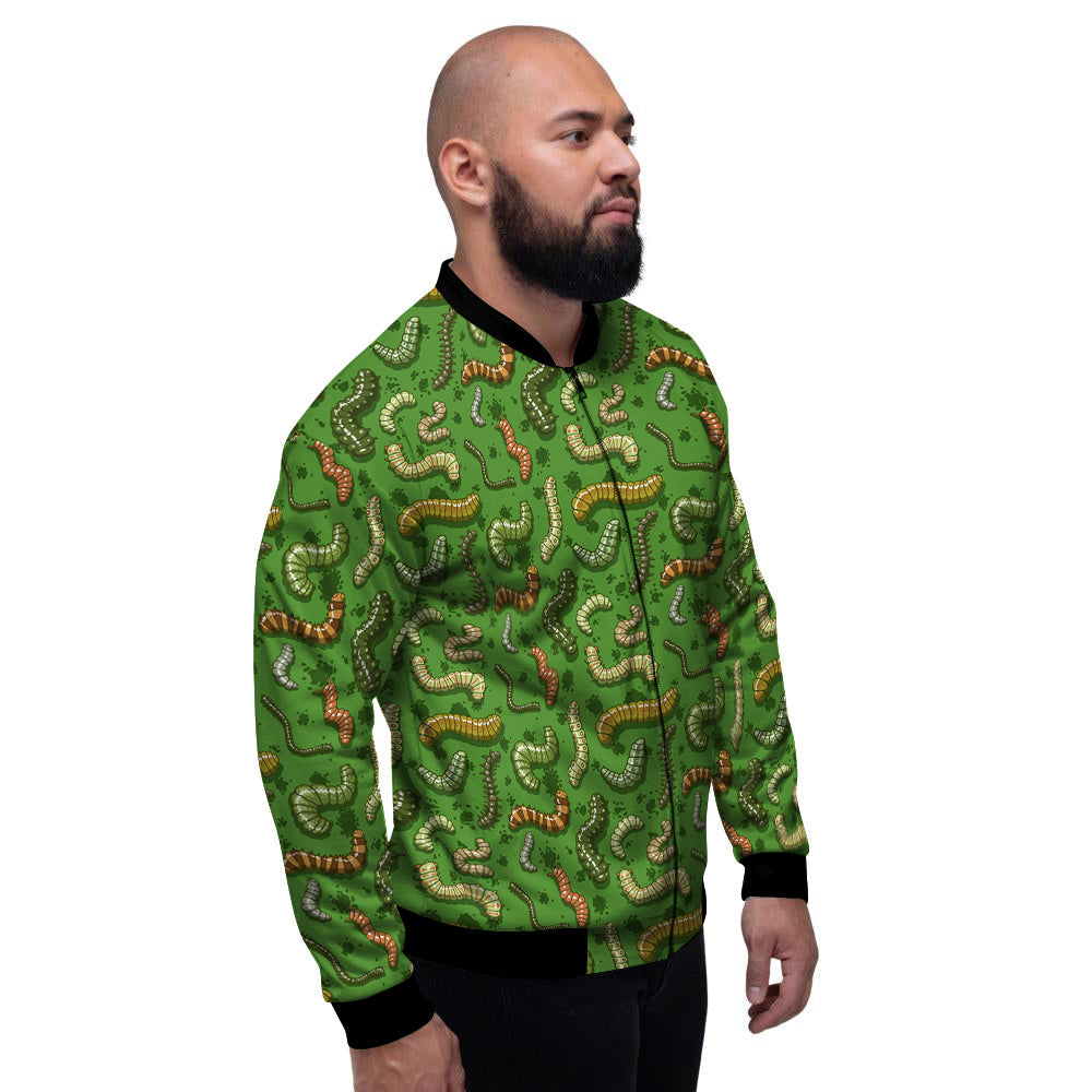 Worm Insect Green Print Pattern Men's Bomber Jacket-grizzshop