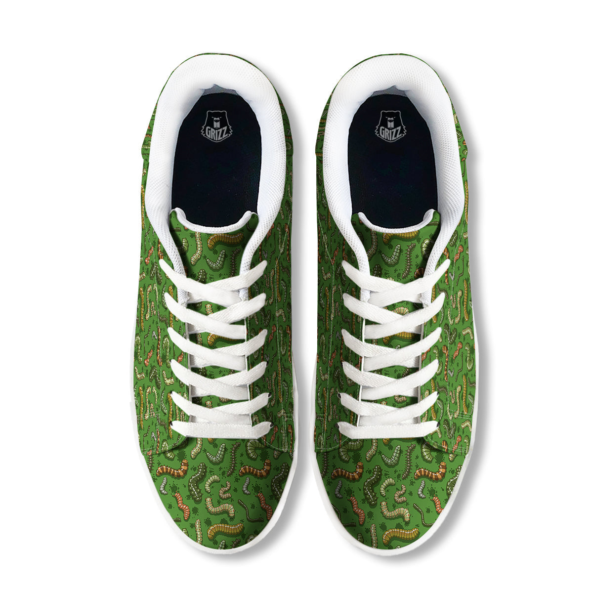 Worm Insect Green Print Pattern White Low Top Sneakers-grizzshop
