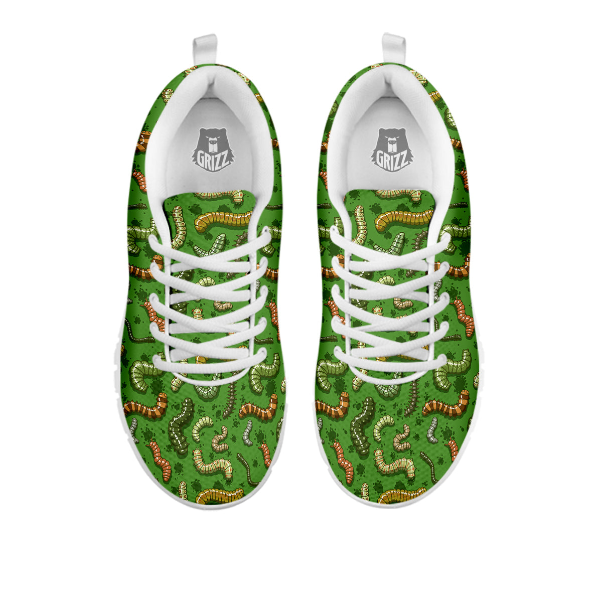 Worm Insect Green Print Pattern White Sneaker-grizzshop