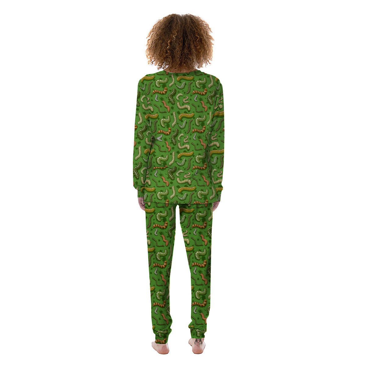 Worm Insect Green Print Pattern Women's Pajamas-grizzshop