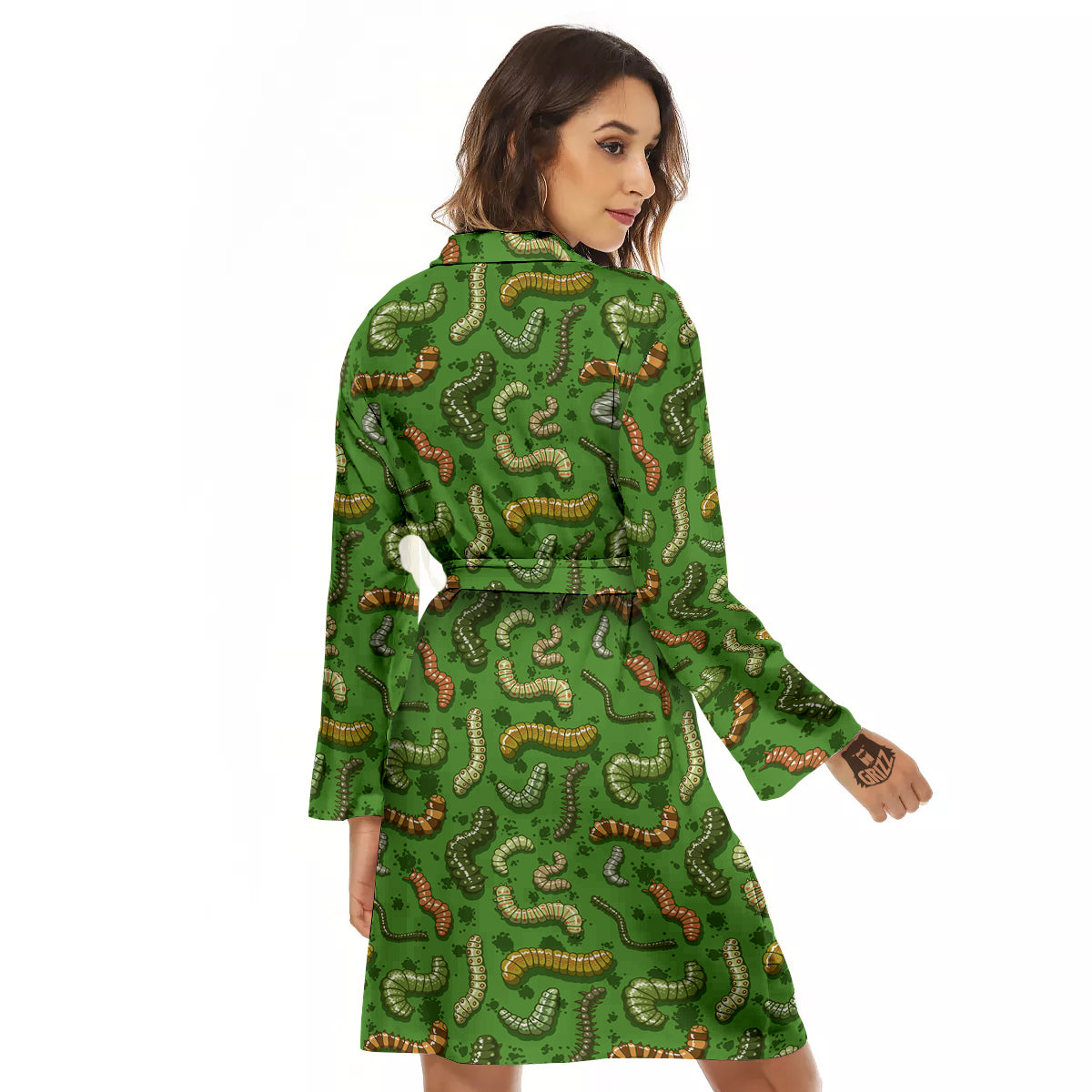 Worm Insect Green Print Pattern Women's Robe-grizzshop