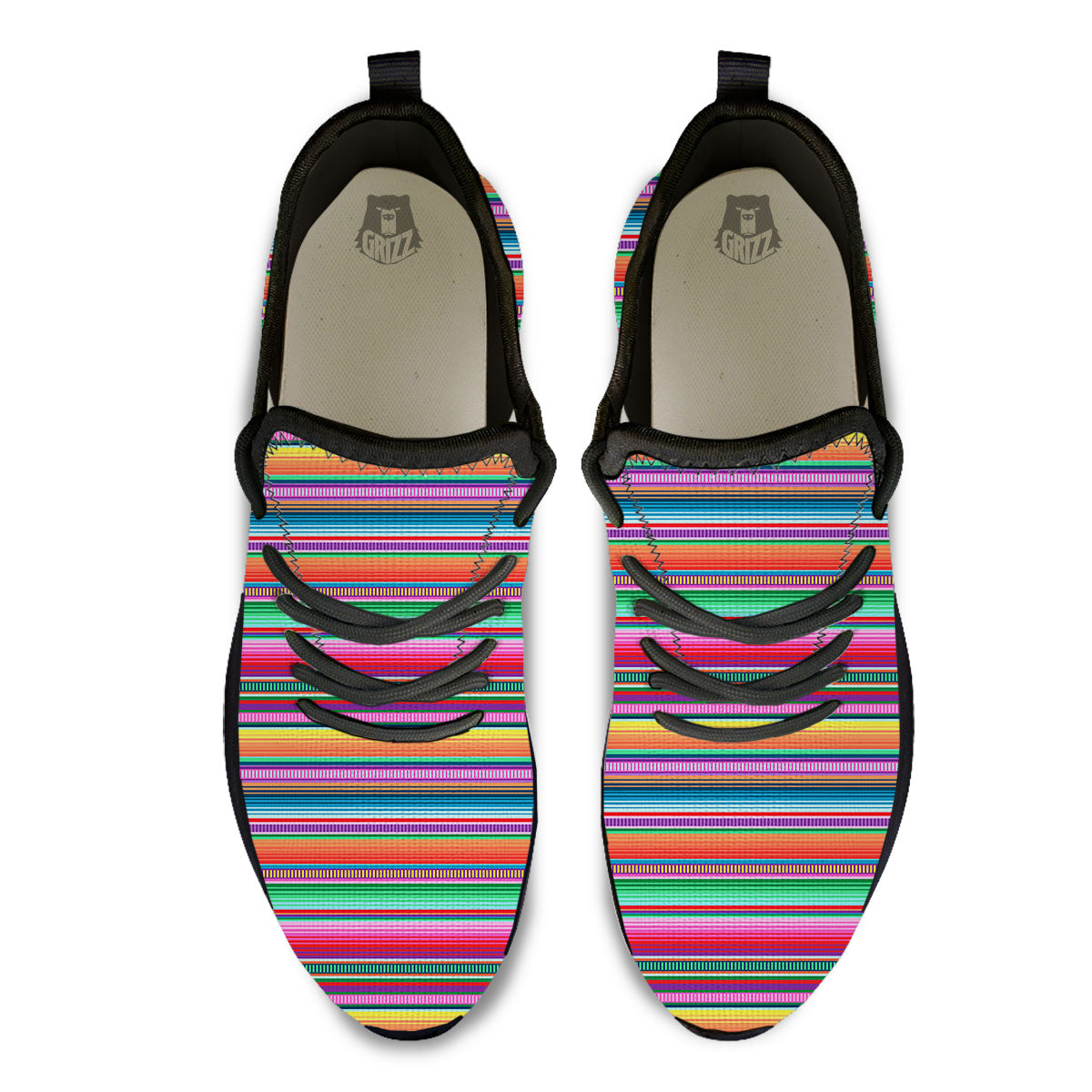 Woven Ethnic Mexican Print Pattern Black Athletic Shoes-grizzshop