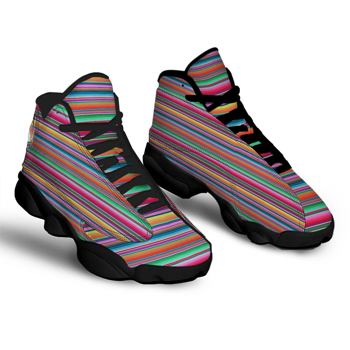 Woven Ethnic Mexican Print Pattern Black Basketball Shoes-grizzshop