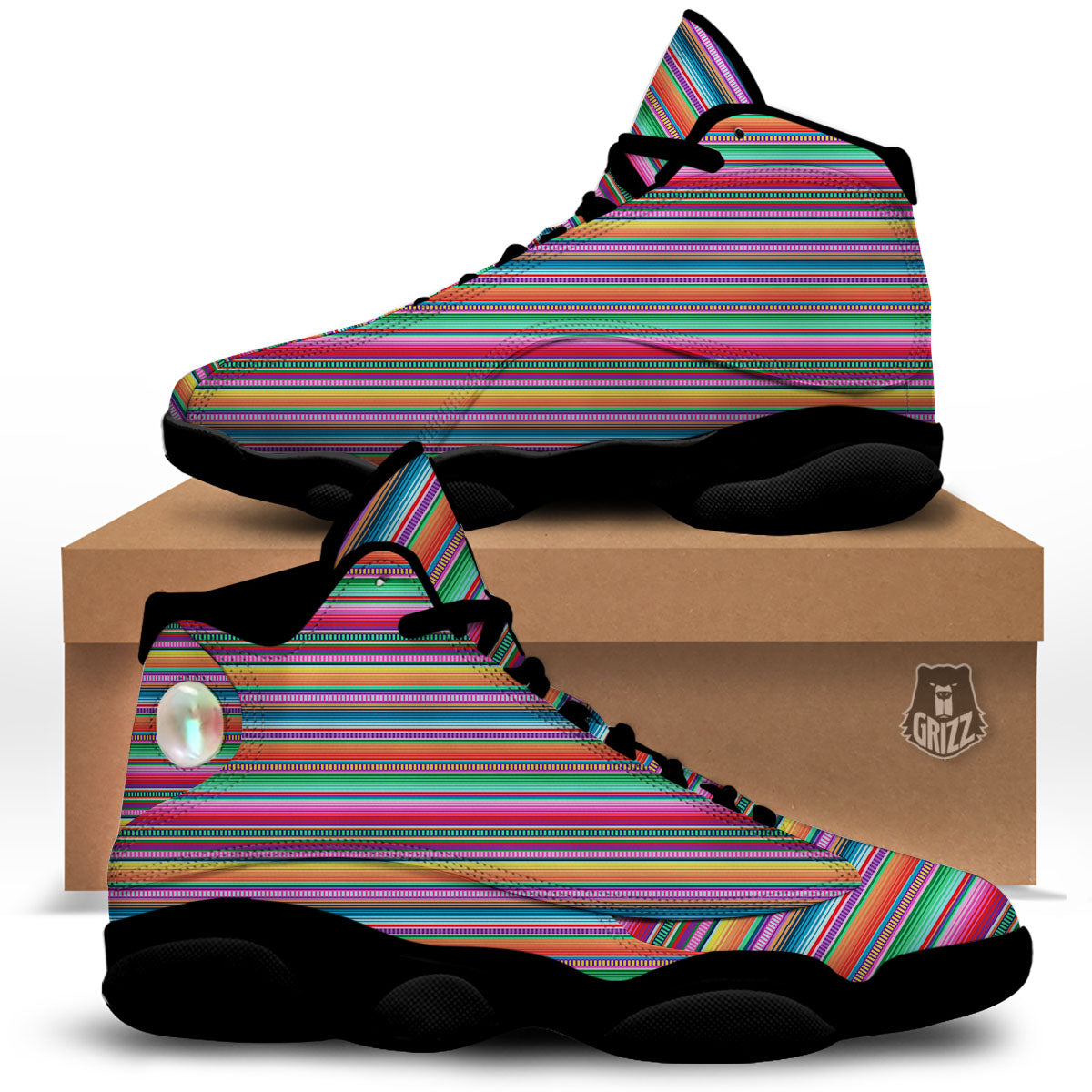Woven Ethnic Mexican Print Pattern Black Basketball Shoes-grizzshop