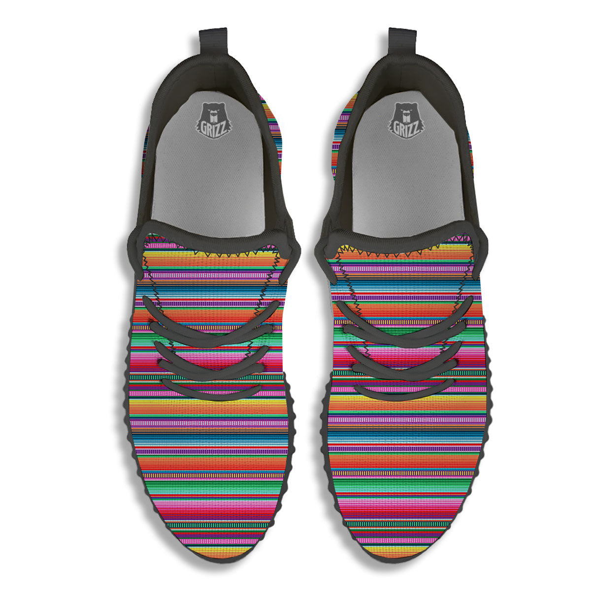 Woven Ethnic Mexican Print Pattern Black Walking Shoes-grizzshop