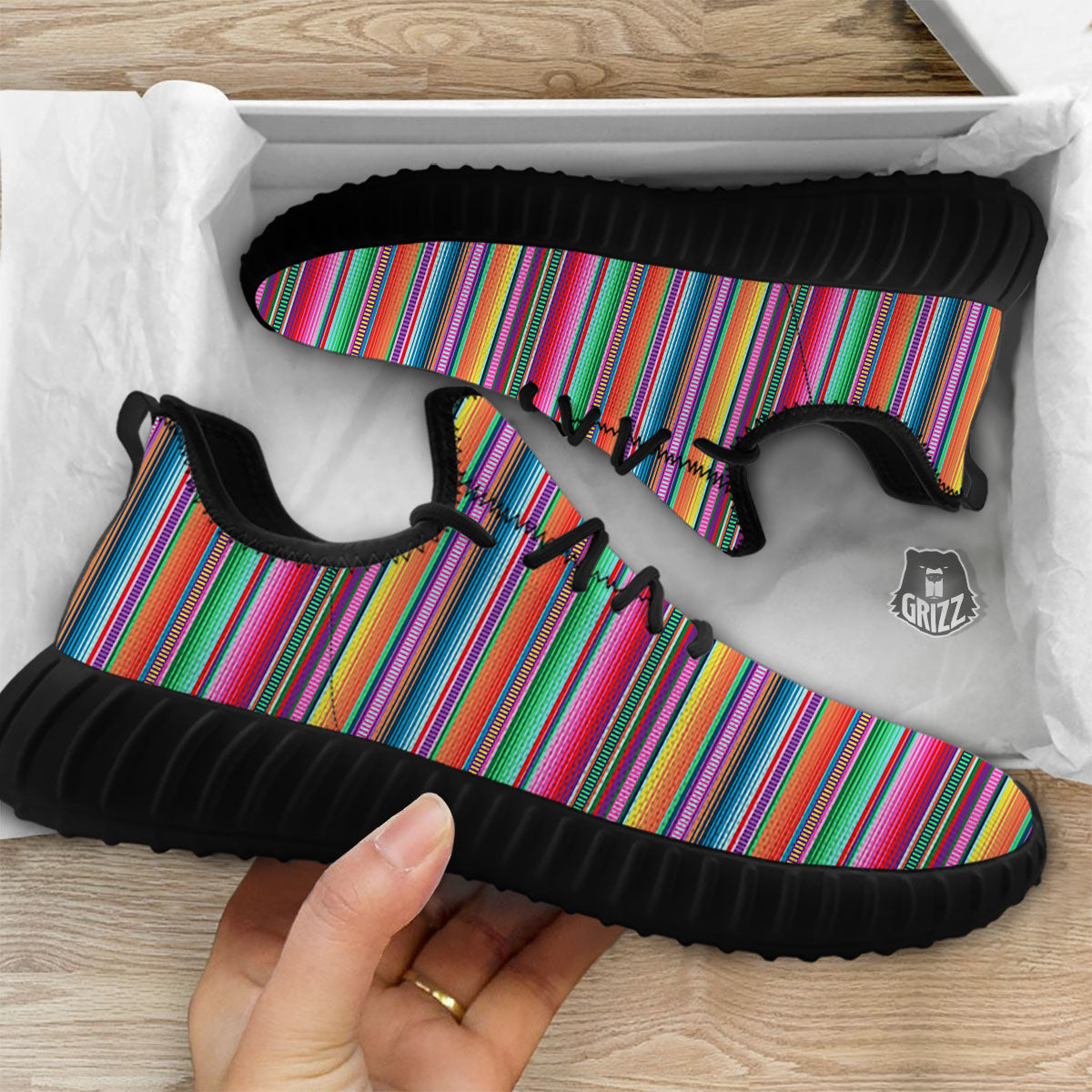 Woven Ethnic Mexican Print Pattern Black Walking Shoes-grizzshop