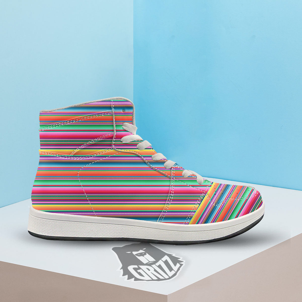 Woven Ethnic Mexican Print Pattern High Top Sneakers-grizzshop