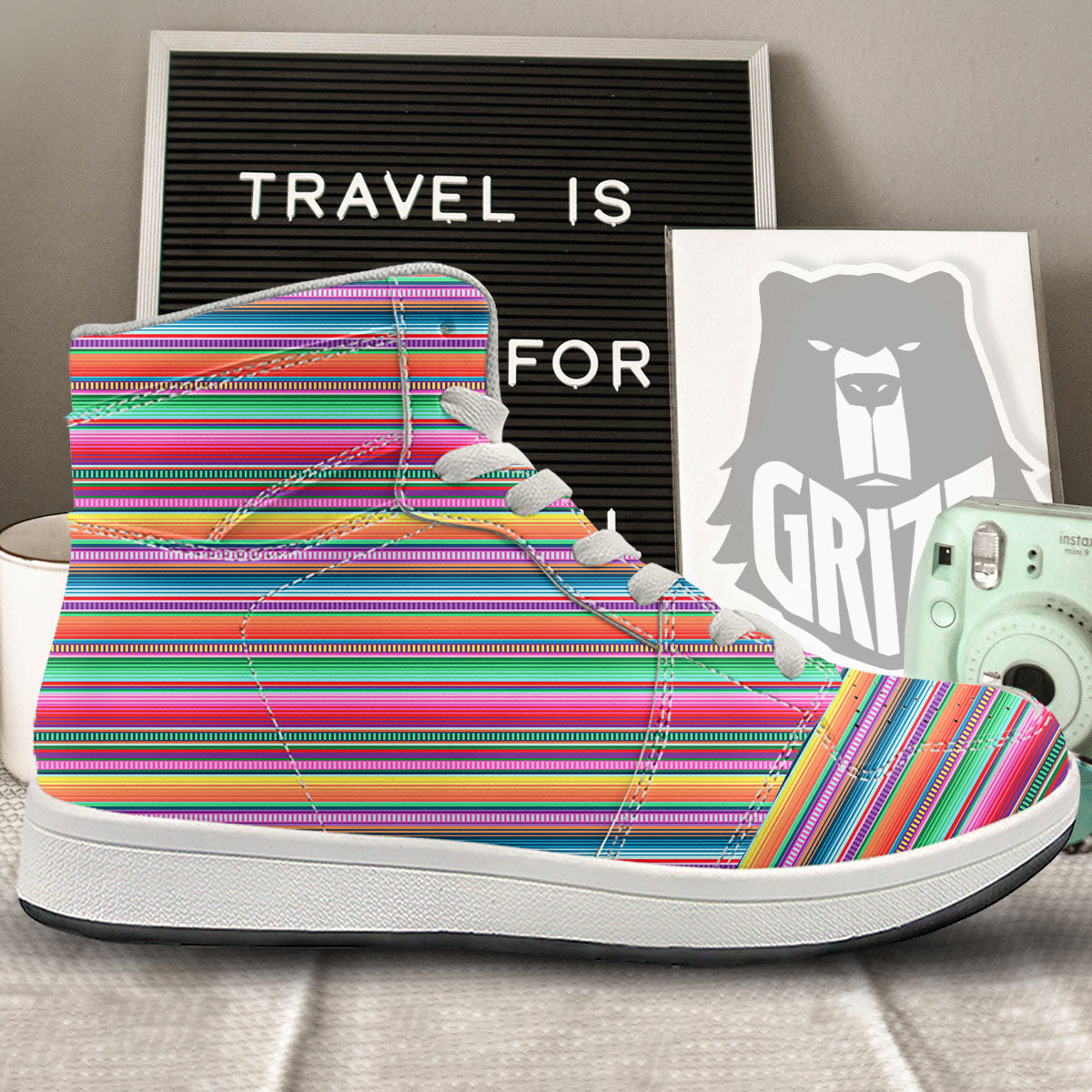 Woven Ethnic Mexican Print Pattern High Top Sneakers-grizzshop