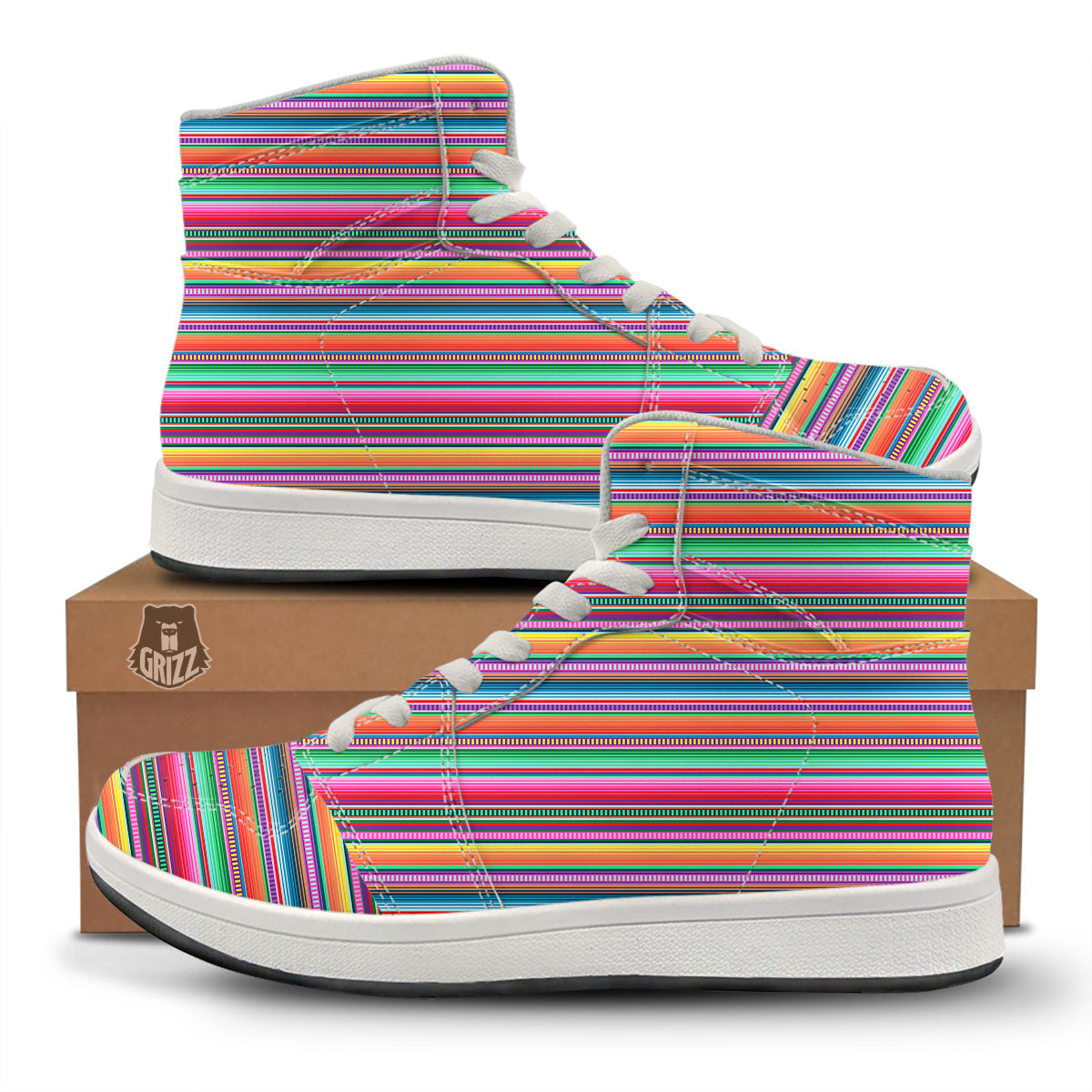 Woven Ethnic Mexican Print Pattern High Top Sneakers-grizzshop