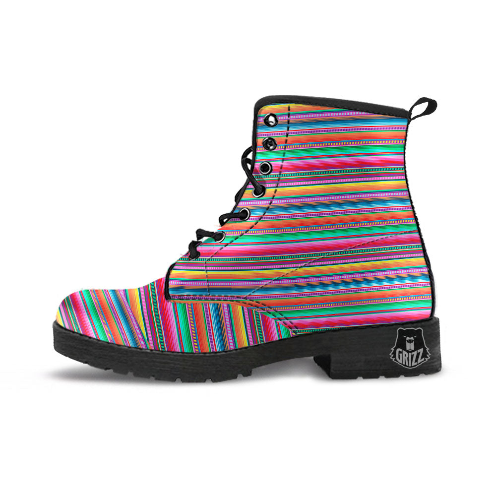Woven Ethnic Mexican Print Pattern Leather Boots-grizzshop