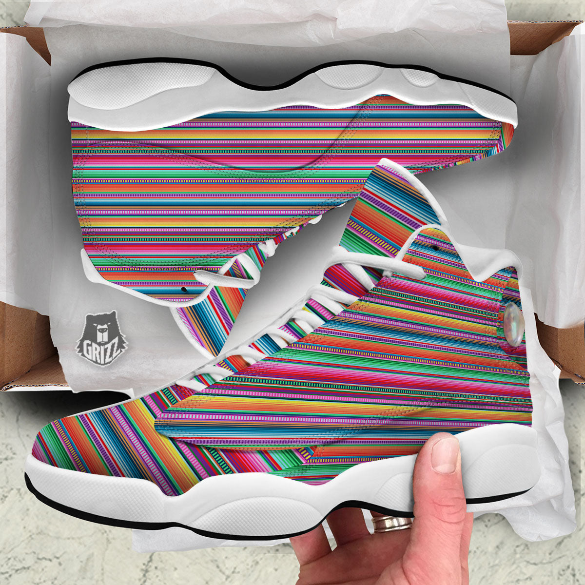 Woven Ethnic Mexican Print Pattern White Basketball Shoes-grizzshop