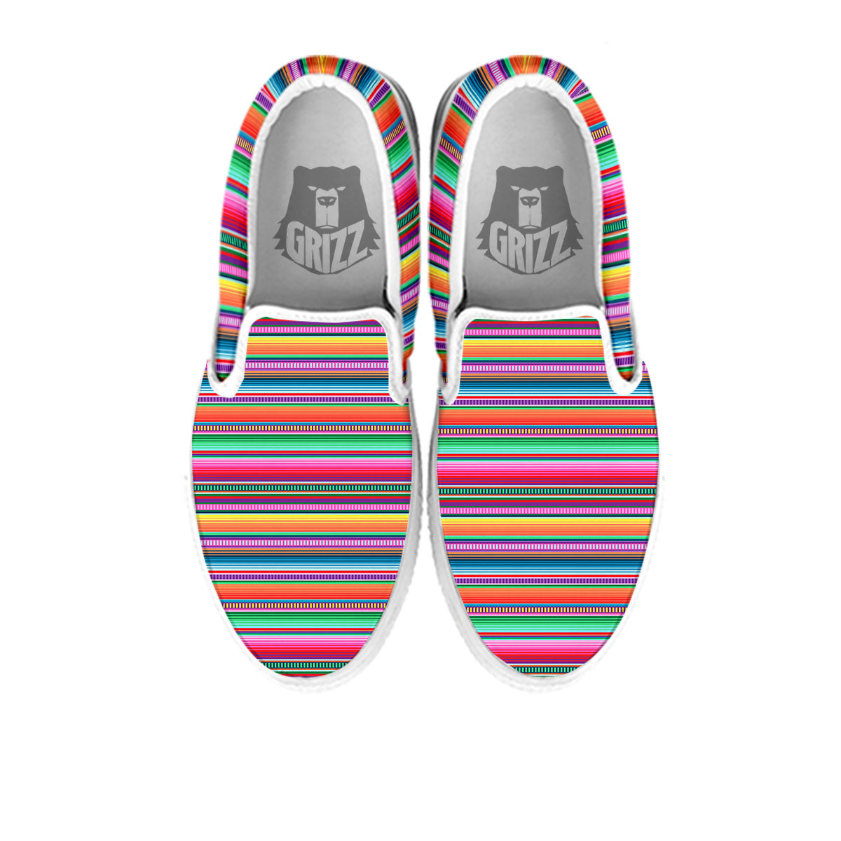 Woven Ethnic Mexican Print Pattern White Slip On Shoes-grizzshop