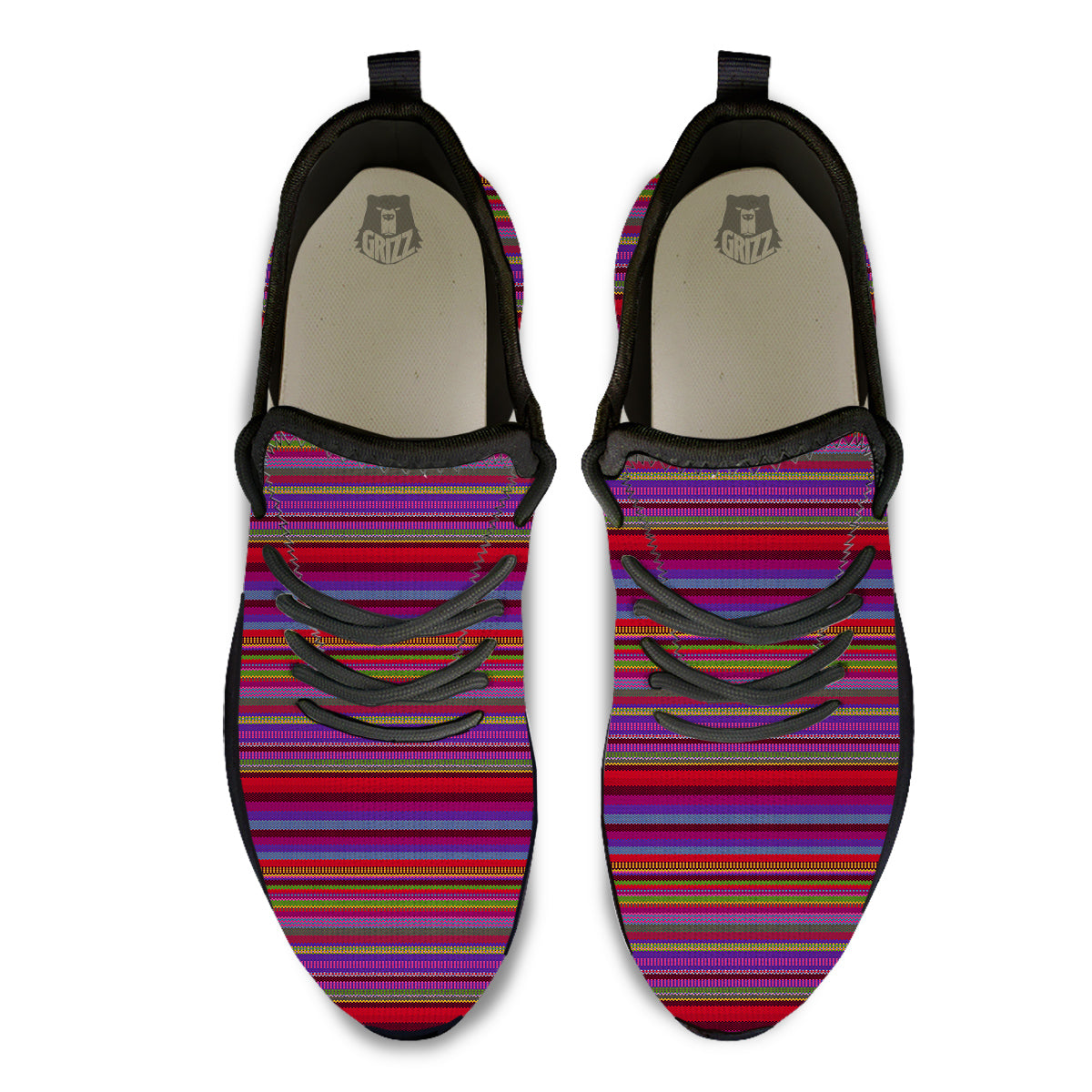 Woven Mexican Colorful Print Pattern Black Athletic Shoes-grizzshop