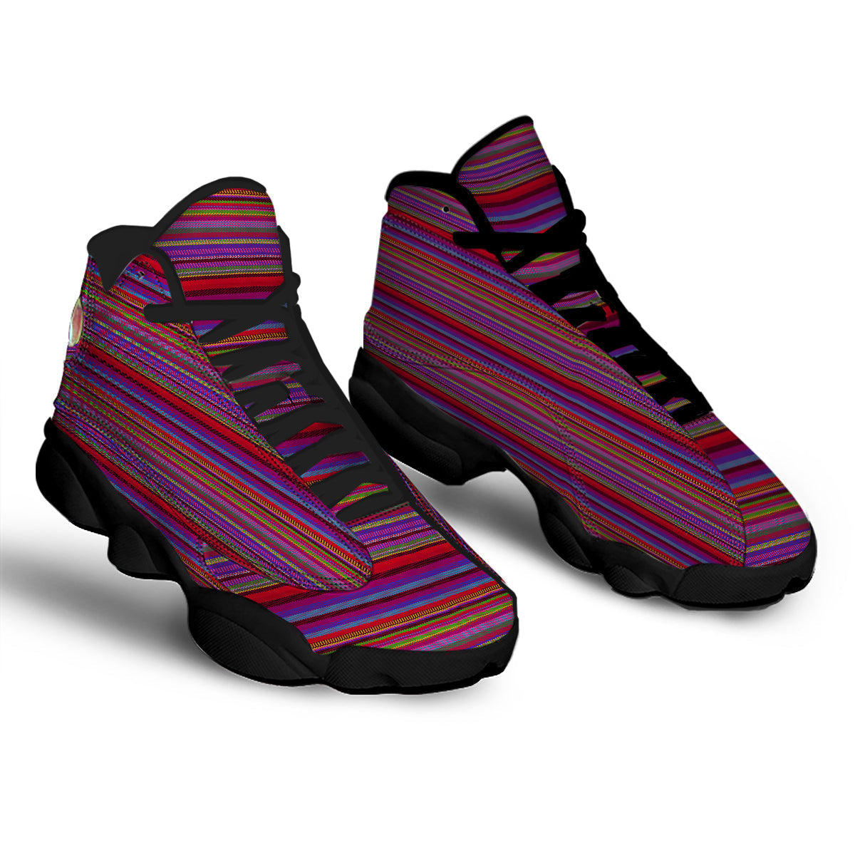 Woven Mexican Colorful Print Pattern Black Basketball Shoes-grizzshop